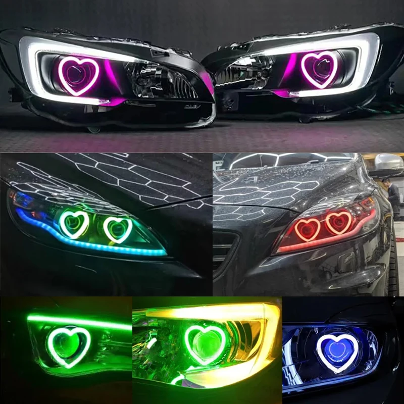 2pcs Heart-Shaped RGB Angel Eyes Halo Light Bluetooth App Control With with Amber Turning Light Car Light Accessories