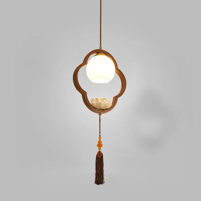 New Chinese Style Bedside Pendant Lamp Walnut Color Bar Counter Restaurant Pendant Light Tea Room Ceramic Decorative Droplight