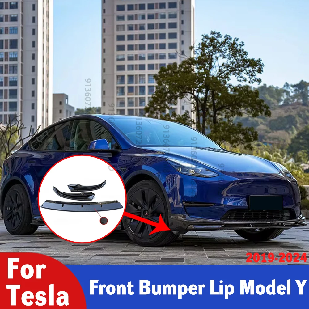 

For Tesla Model Y 2019-2024 Front Bumper Lip Spoiler Gloss Black PP No Drill Installation Front Lip Protection Guard Body Kit
