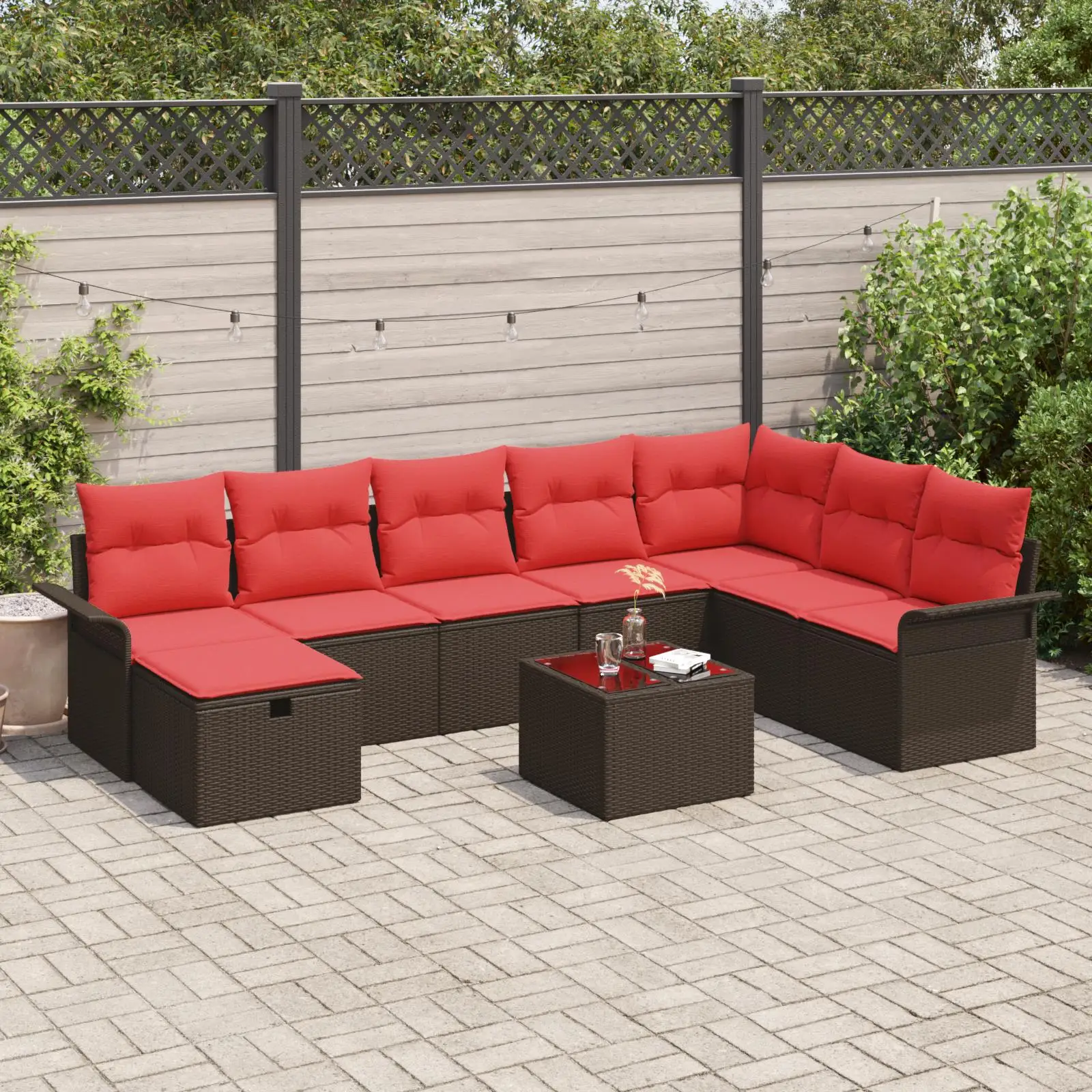 

Cozy 9 Piece Garden Sofa Set with Comfortable Cushions Stylish Brown Poly Rattan Outdoor Furniture