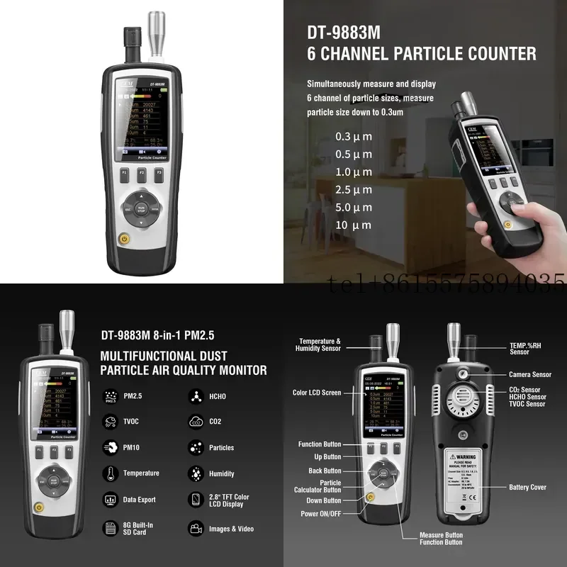 hot CEM DT-9883M 8in 1PM2.5/10 HCHO CO2 TVOC Particle Counter (0.3,0.5,1.0,2.5,5.0,10um Mass Concentration Channel