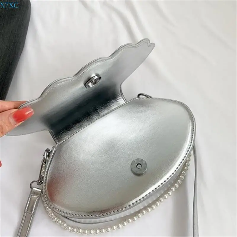 X7XC Womens PU Crossbody Bag Shell Shoulder Bag Fashion Pearl Chain Handbag Purse