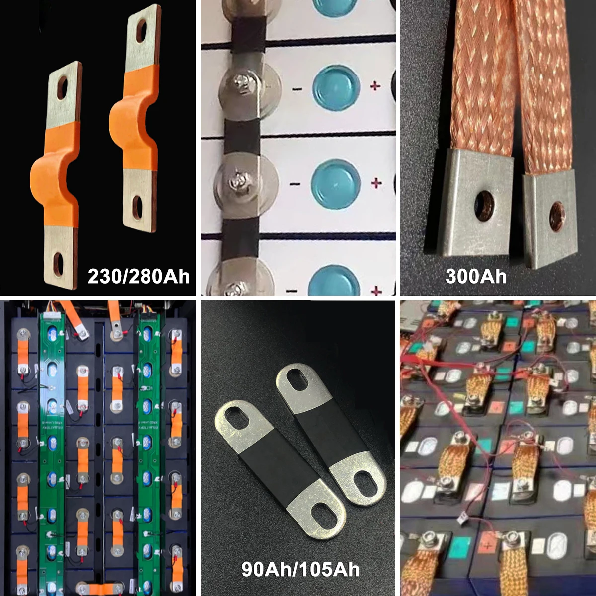 90Ah 105Ah 230Ah 280Ah 300Ah 12V Busbar Lifepo4 Battery Flexible Copper Connector for Lifepo4 Battery Use 38mm 56mm 64mm 74mm