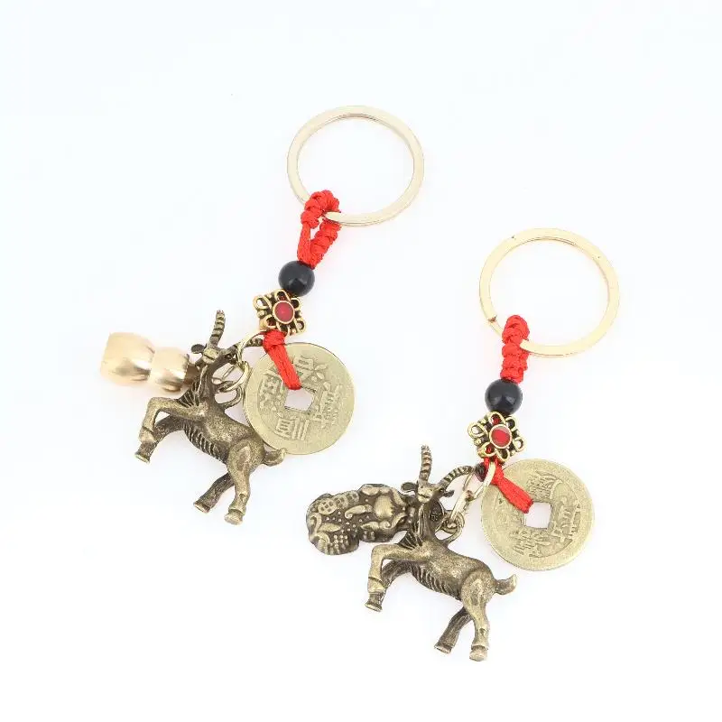 Neujahr 2027 Schaf-Glücksanhänger Schlüsselanhänger Pi Xiu Feng Shui Reichtum Schlüsselring Vintage Roter Schnurknoten Taschenanhänger Schmuck Geschenk – Detail 8