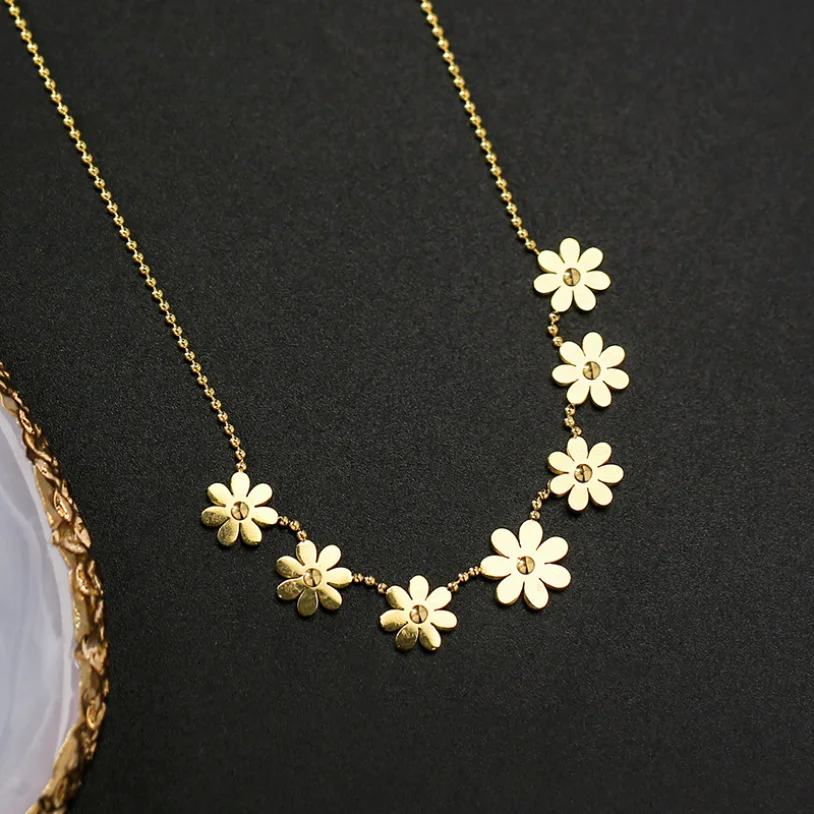 316L Stainless Steel New Fashion Upscale Jewelry Elegant Daisy 7 Flowers Charm Chain Bracelets Anklet Choker Necklaces For Women