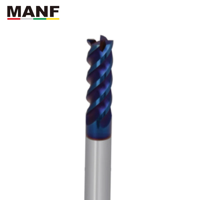 MANF 4 Flute HRC65 4mm 5mm 6mm 8mm Blue Nano Tungsten Steel End Mill Milling Cutter Tungsten Cobalt Alloy TiAIN End Mills