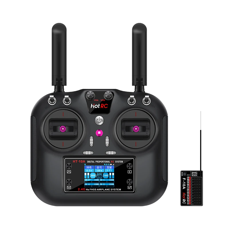 HOTRC HT-10A 2.4G Transmitter 10CH Color Screen Remote Controller F-10A Receiver for RC Aircraft Drone Vehicle Boat Model Parts