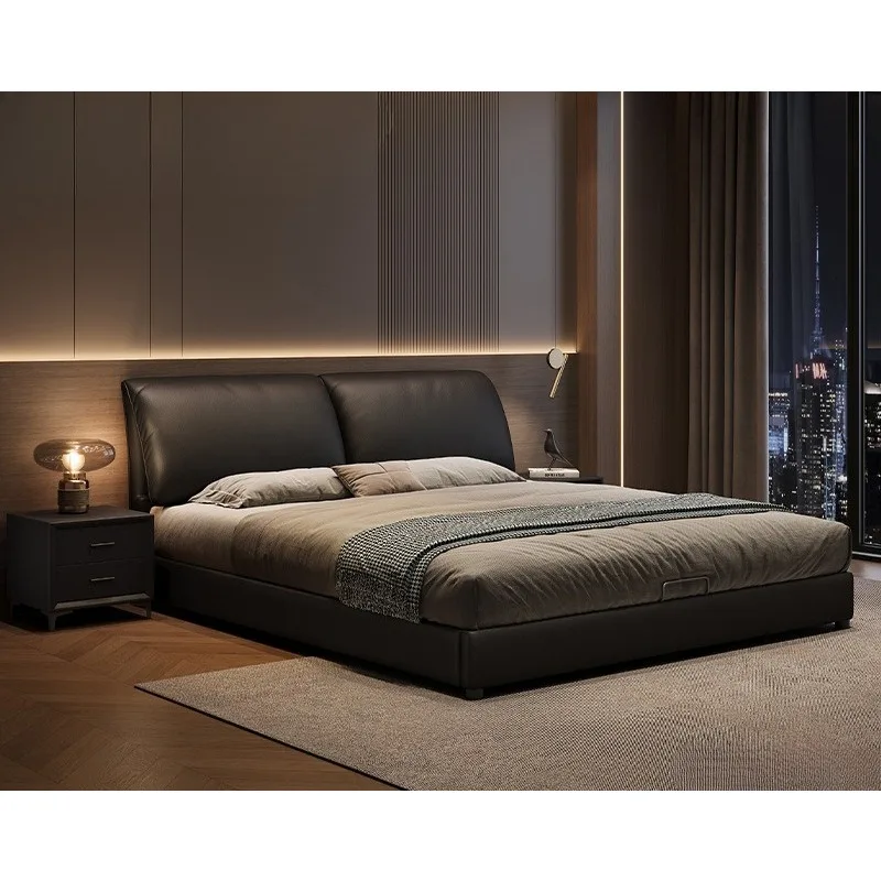 Elephant ears leather bed, light luxury, modern simple master bedroom, double atmospheric Italian minimalist wedding bed, leathe