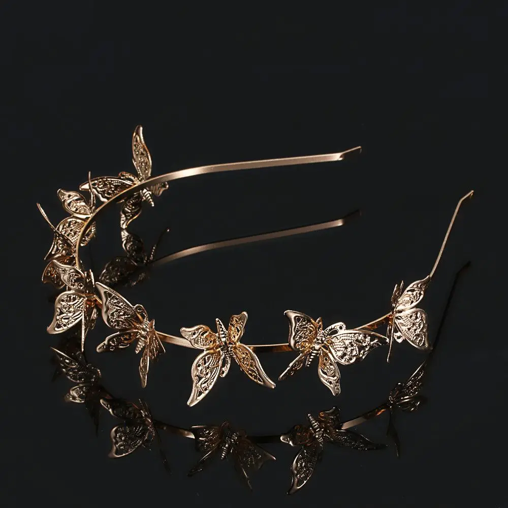 Butterfly Hairbands Wedding Party Tiara Bridal Hair Accessories Rhinestone Crown Headbands Women Retro Hair Jewelry Headdress