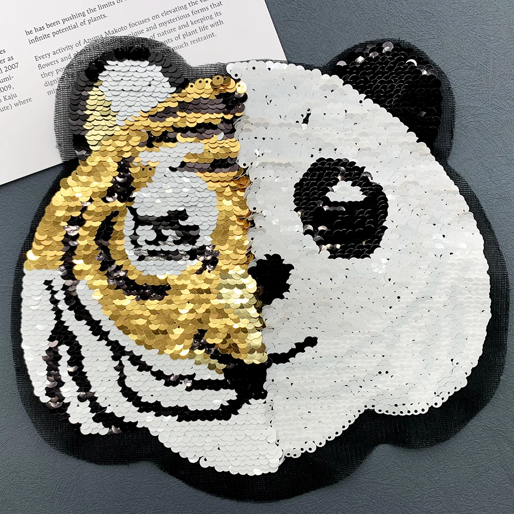 2022 NEW Flip Sequin Fashion Tiger Panda Clothing Embroidered Patch DIY Trend Sewing Hoodies T-shirt Patches on clothes