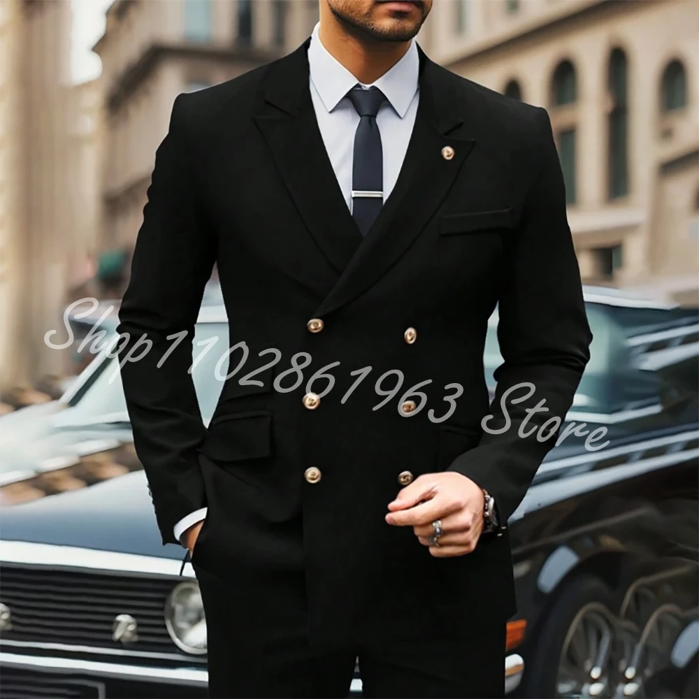

Elegant Black Suits Blazer Pants 2 Piece Fashion Suit Men Set Slim fit Best Man Groom Wedding Party Luxury Tuxedos Costume Homme