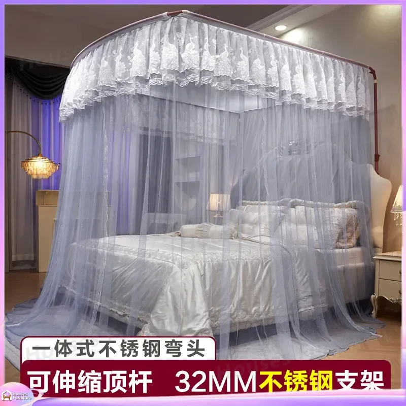 Mosquito net household retractable U-shaped fishing rod floor 1.8m/150x190 bed stainless steel bracket 2026 new