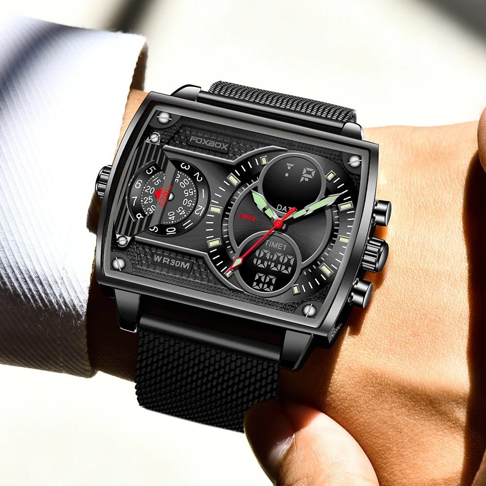 LIGE Watches For Men FOXBOX Luxury Brand Sport Wristwatch Waterproof Military Quartz Digital Clock Men Watch Relogio Masculino