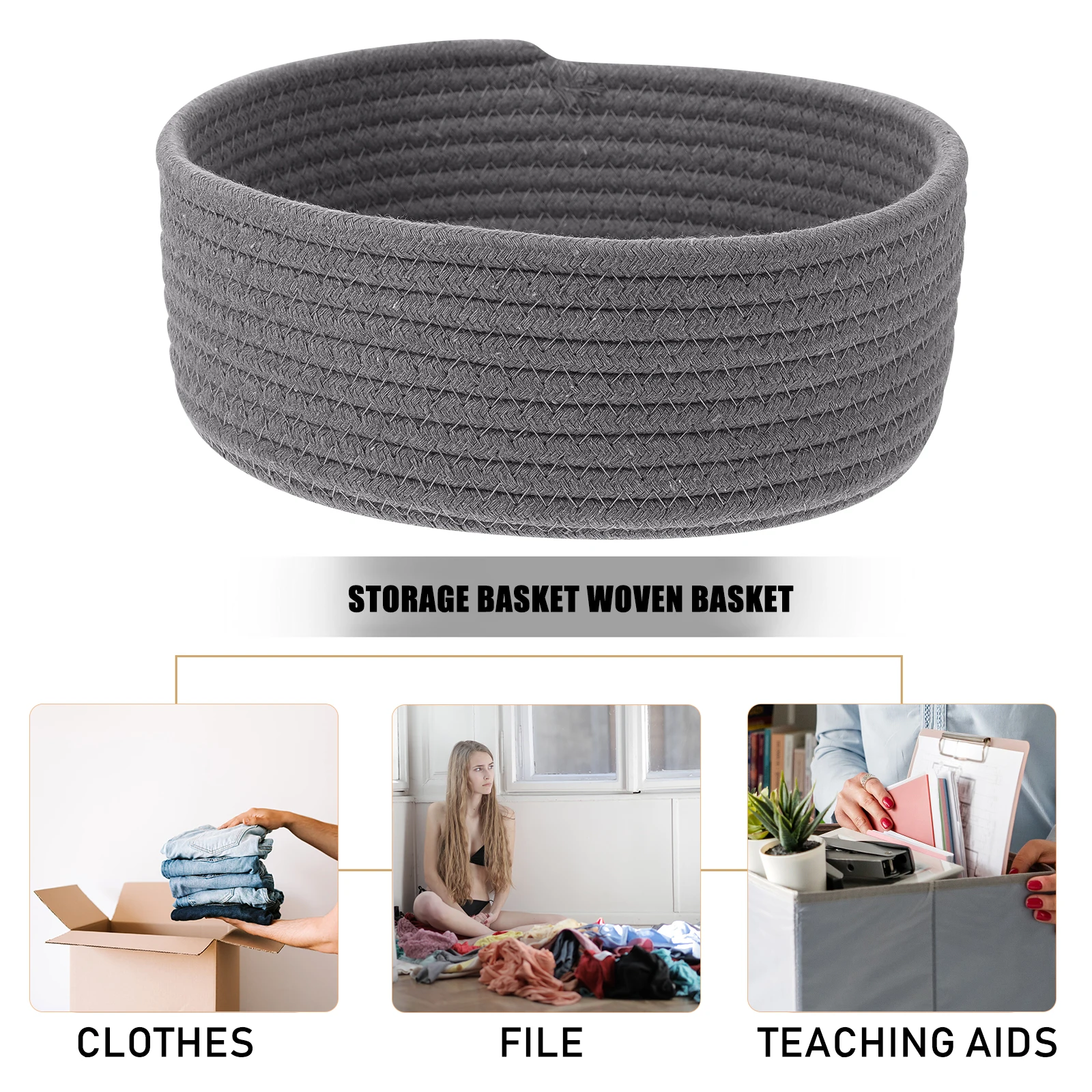 

Cotton Rope Woven Storage Basket Tabletop Makeup Organizer Bedroom Sundries Holder Household Decorative Container Cosmetics