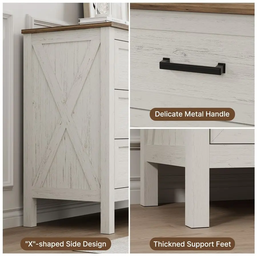 Boerderij 9-laden dressoir voor slaapkamer, 55 brede houten rustieke ladekast met natuurlijke textuur, metalen handvat, opbergjurk