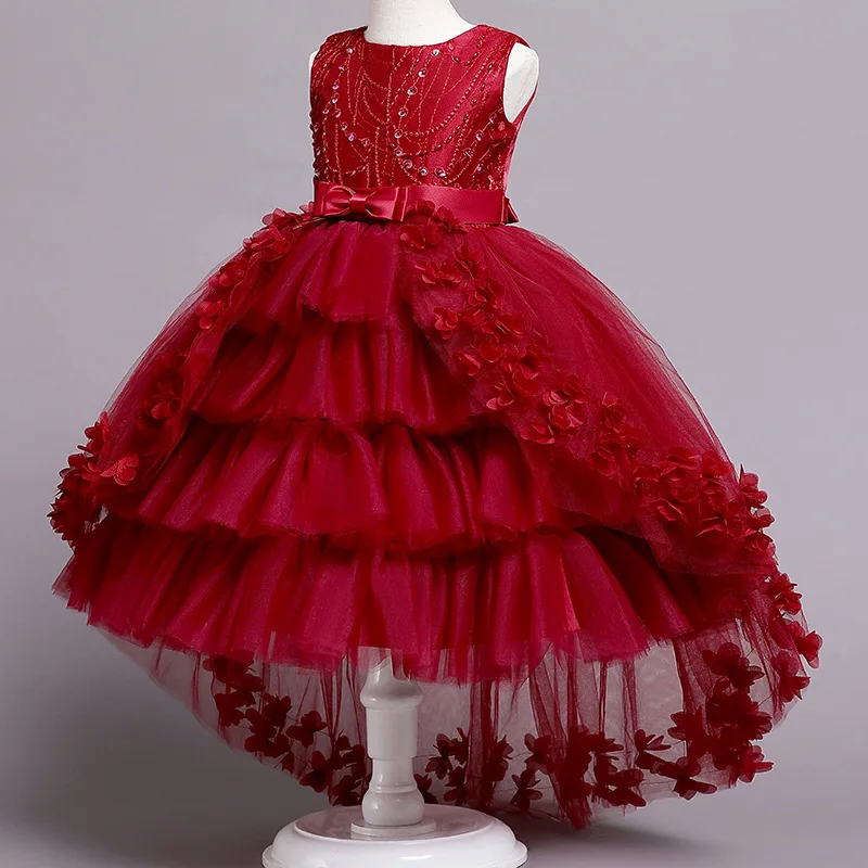 

Girl Party dresses 2025 New princess dress for girls, children's dress with trailing lace and fluffy lace, children's dress