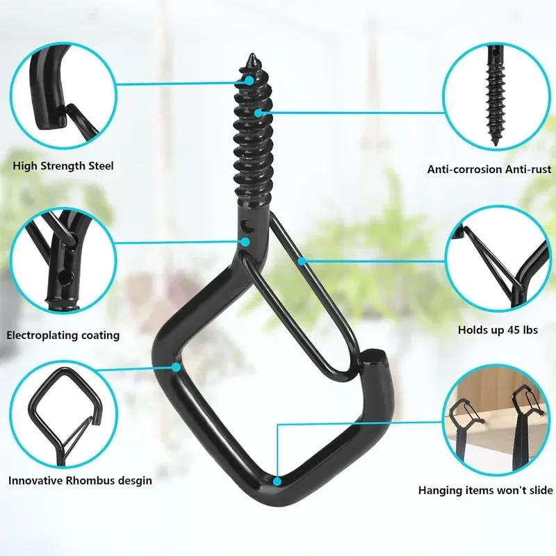 60pcs Square Snap Hanging Hooks - Anti-Drop Bonsai Hooks with Safety Buckles for Christmas Rope String Lights - Includes Wrench
