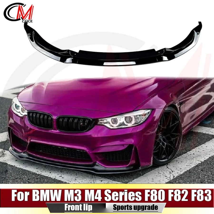 For BMW M3 M4 Series F80 F82 F83 2014-2020 V Style Bright black front lip ABS front bumper spoiler split style front lip upgrade
