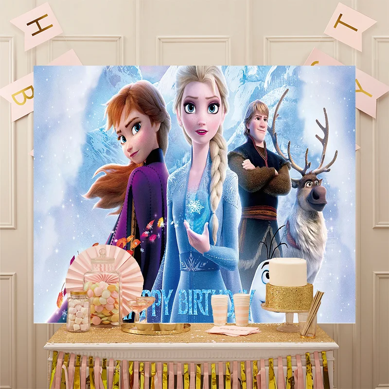 Disney Princess Winter Ice Snow Castle Frozen Elsa Anna Olaf Happy Birthday Backdrop Photography Background Party Baby Shower