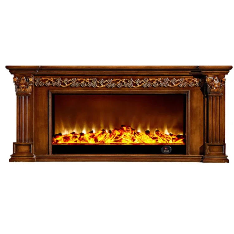 Golden Electric Flame Living Room Stand TV Cabinet with Fireplace Adjustable Flame Wall Mounted Fireplace Logs