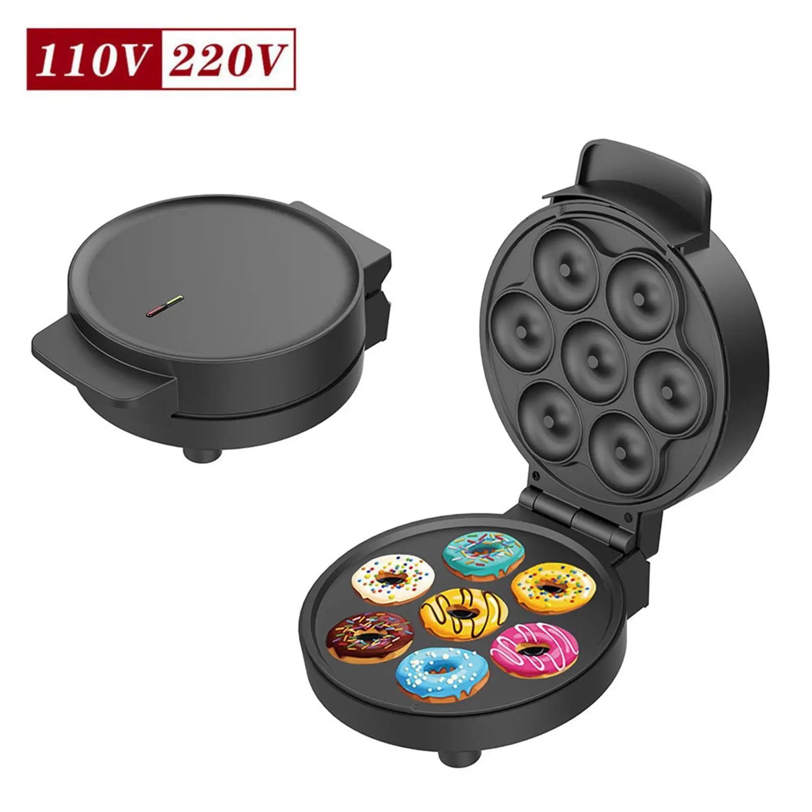 Electric Donut Maker Baking Tool with Reminder Light Nonstick Surface Waffle Doughnut Machine for DIY Coffee shop Breakfast