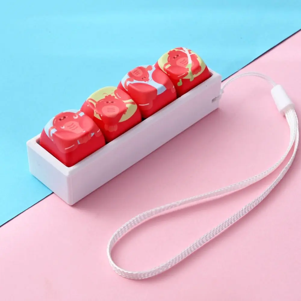 Cute Cat Keycap Fidget Keychain Mini Keycap Phone Charm Mechanical Keyboard Keycaps Keyring 4 Keys Calming