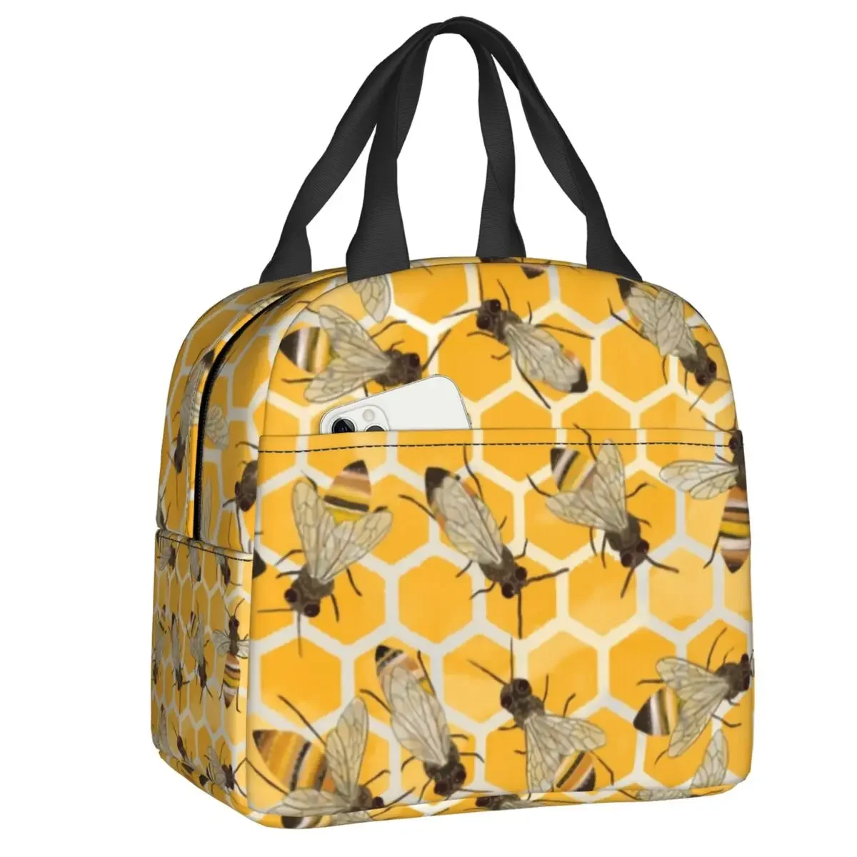 Custom Bees On Honeycomb Lunch Bag Men Women Cooler Thermal Insulated Lunch Box for Children School