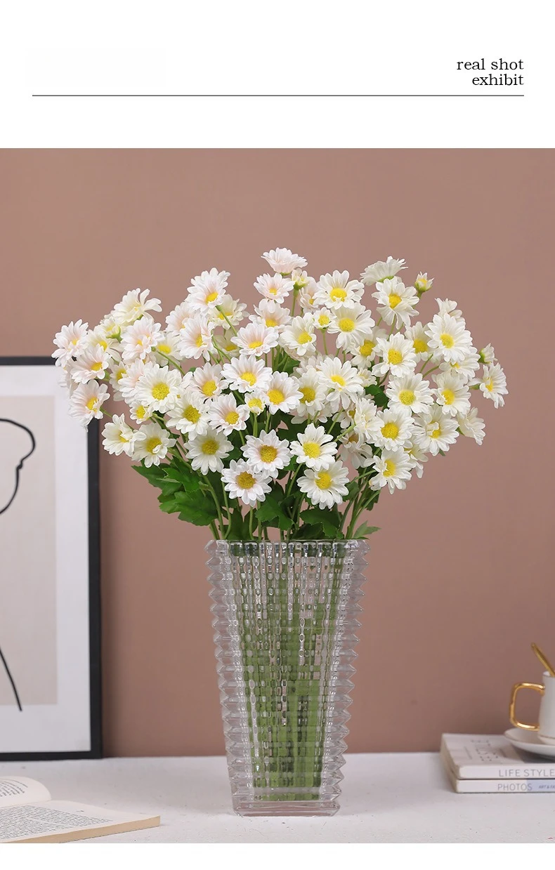 10 Stück künstliche 5 Köpfe Gänseblümchen Zweig Seide gefälschte Blumen Hochzeit dekorative rosa Kamille Simulation Blume Hotel Dekoration – Detail 5