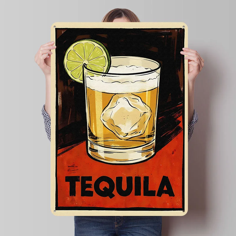 Retro Tequila Cocktail With Lime Poster Customized Vintage Metal Signs Wall Art Retro Tin Plaque for Bathroom Decor Custom Plate