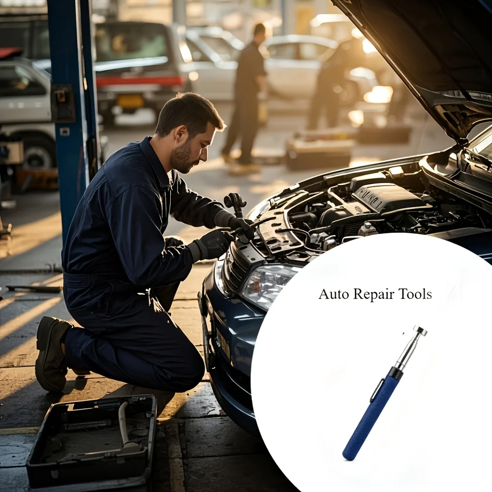 2/1 Piece Set of Telescopic Magnetic Pickup Rods, 8-Pound Strong Magnetic Pickup Tool, Magnetic Sweeping Stick, Dark Blue Non-Slip Handle with Pen Clip, for Storage, for Picking up Screws and Nuts from Narrow Gaps, Practical Magnetic Tool