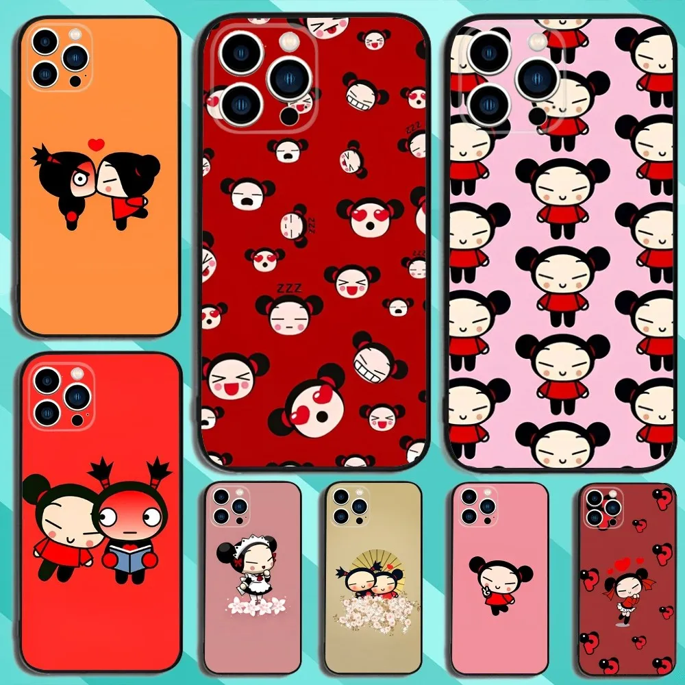 P-Pucca And Cute G-garu Phone Case For iPhone 15,14,13,12,11,Plus,Pro Max,XS,X,XR,SE,Mini,8,7 Soft Silicone Black Cover