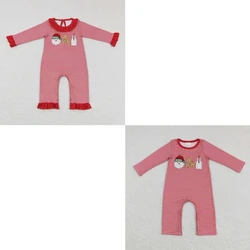 Boy Girl Embroidery Stripes One Piece Newborn Toddler Romper Kid Children Red Long Sleeve Infant Christmas Santa Cookie Jumpsuit