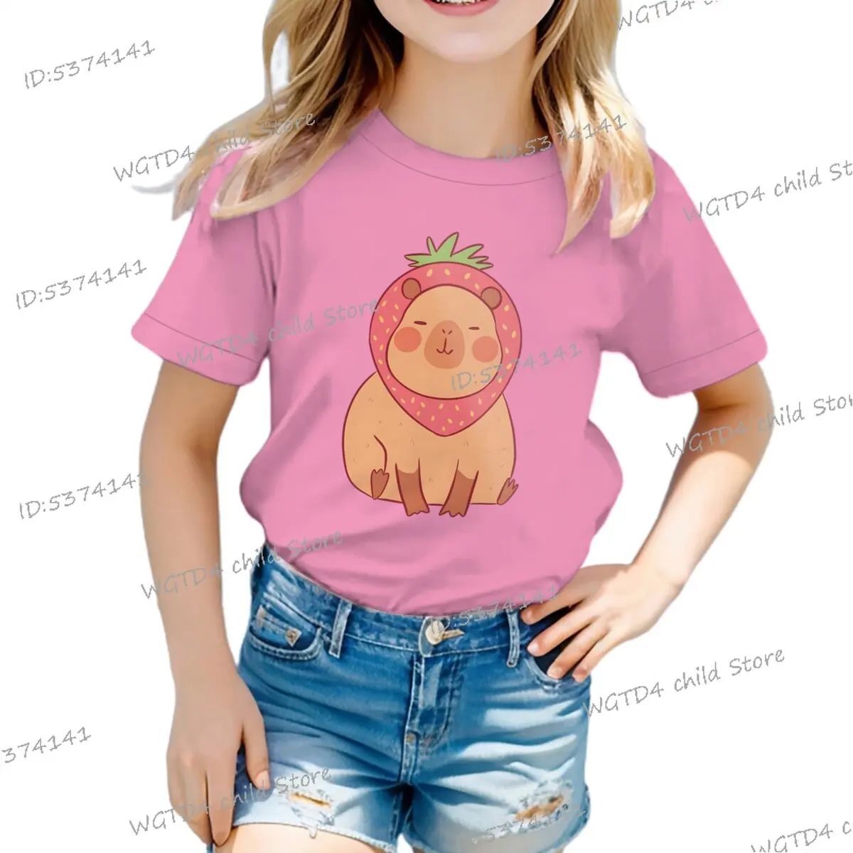 Creative Cartoon Kids Clothes Strawberry Capybara Cute T-Shirt Fashion Short Sleeve Streetwear Funny Gifts Girls Boys T Shirt