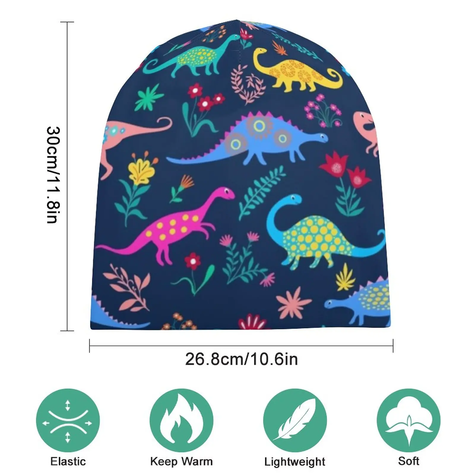 Cute Dinosaur Bonnet Hats Cartoon Animal Print Beanie Hats Pattern Knitting Hat Autumn Retro Women Hippie Thermal Elastic Caps