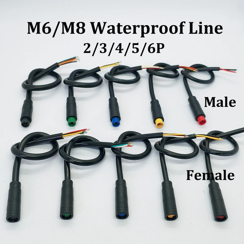 1Pcs M6 M8 2/3/4/5/6Pin Male Female Electric bike Butt Plug Connector Cable Signal Sensor Waterproof Scooter Wire Length 20CM