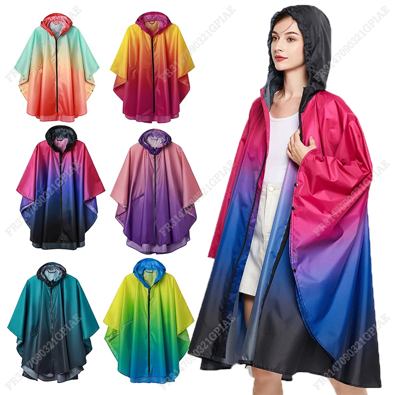 Image of Nuove donne colorate Biker impermeabile leggero cappotto antipioggia Poncho uomo mantello impermeabile impermeabili adulto gradiente Motocycle Rainwear cod004