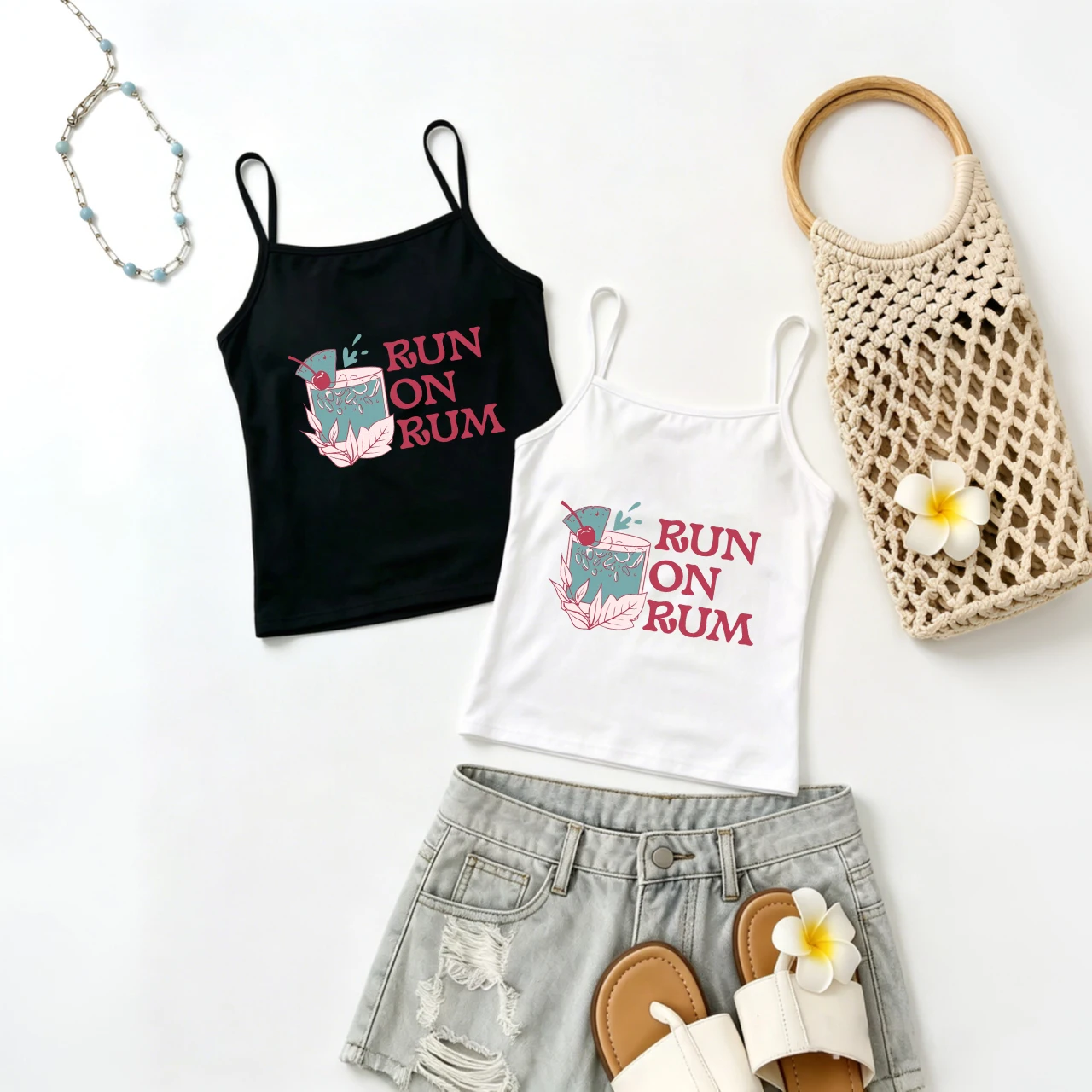 Summer Chill Cami Women Cute Drink Pattern Tank Top Sleeveless Vest Beach Party Tee Soft Girl Aesthetic Wear Holiday Vacation