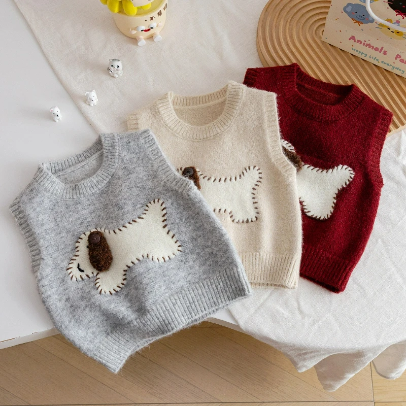 

Cartoon Puppy Knitted Vest for Girls, Sweet and Versatile, Soft and Cute, Stylish Outerwear That Brightens The Skin