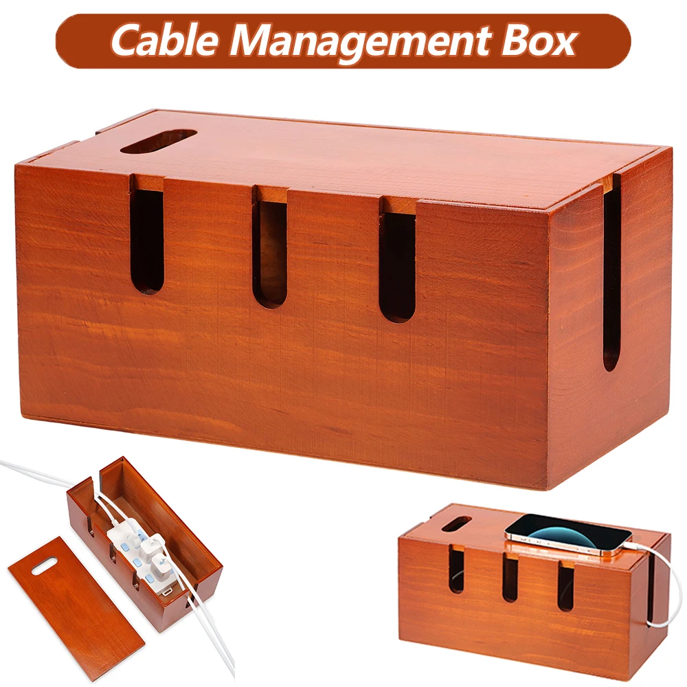 

Деревянный органайзер для кабелей, коробка для хранения проводов, скрытый органайзер для удлинителей, настольный органайзер для дома и офиса