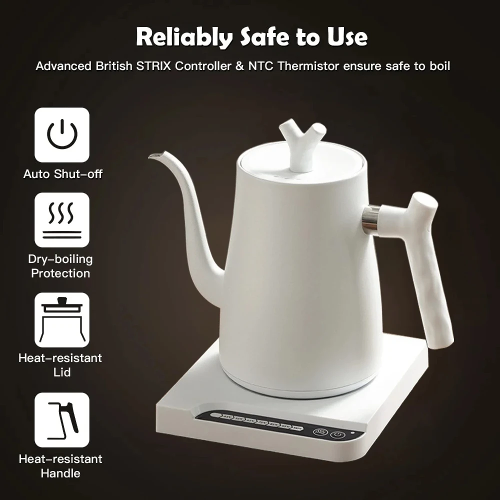 Smart Electric Kettle 220V,Gooseneck Spout,Hand Brew Coffee Machine,6 Temp Control Coffee Pot,Quick Heating Teapot for Warm Milk