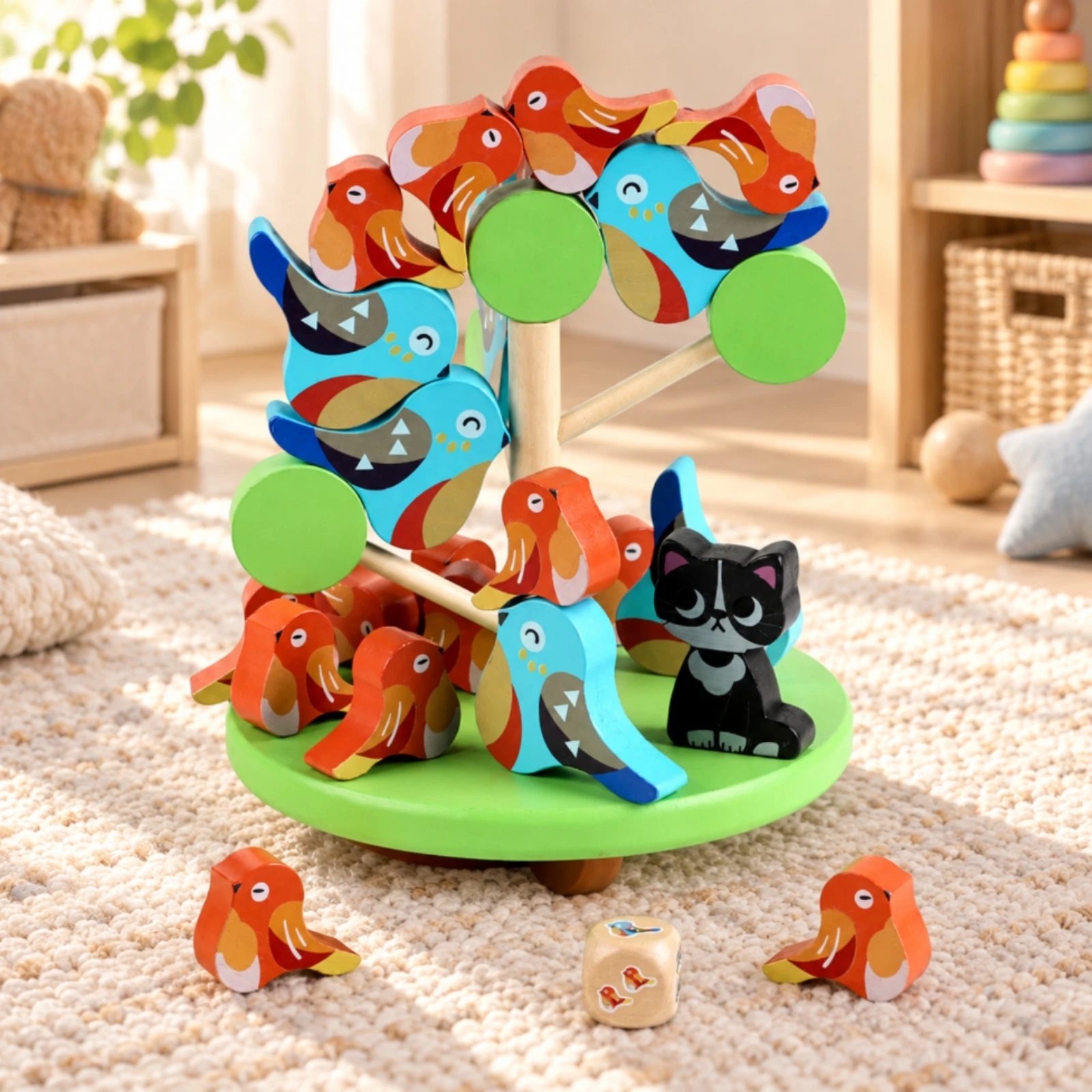 Bird Balance Game Interactive Balance Game with Bird Blocks Wooden Balancing Toy with Die Smooth Edges Child-Safe for Children