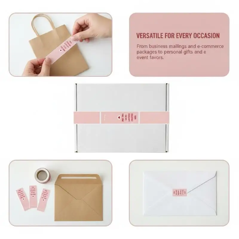 100 Etiquetas Adhesivas de Agradecimiento por Rollo, Etiquetas Impermeables para Sellado de Paquetes, para Envío de Pedidos en Tiendas Online