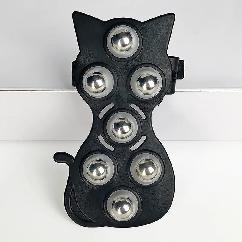 Black Cat Shape 7 Balls Massager Leg Arm Roller Bead Body Massager Care Magnetic Steel Manual Portable SPA Brush Gift