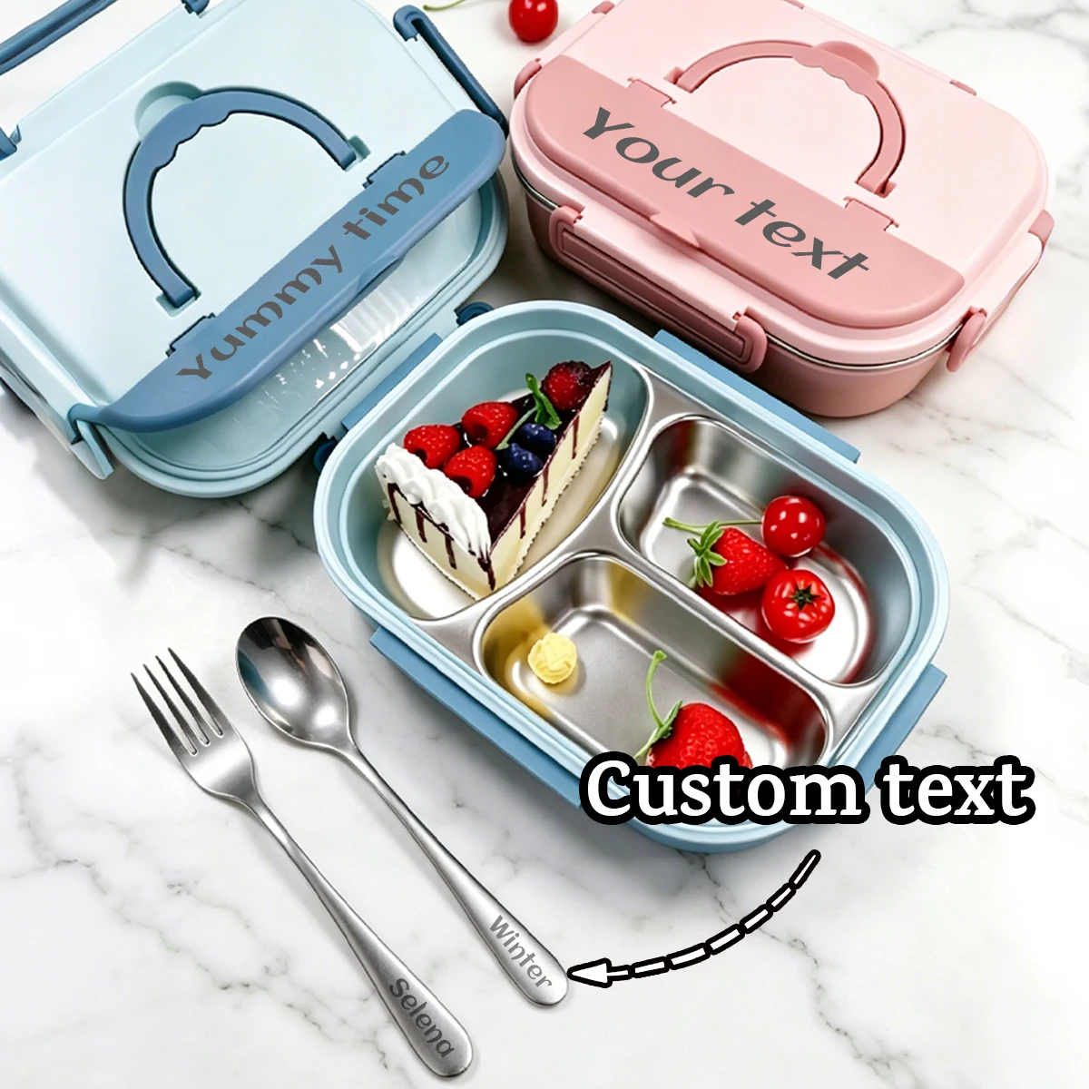 Benutzerdefinierte Bento-Lunchbox mit Namen, personalisierte Lunchbox aus 304er Edelstahl, Geburtstagsgeschenke, Abendessen-Tellerfach, Studenten