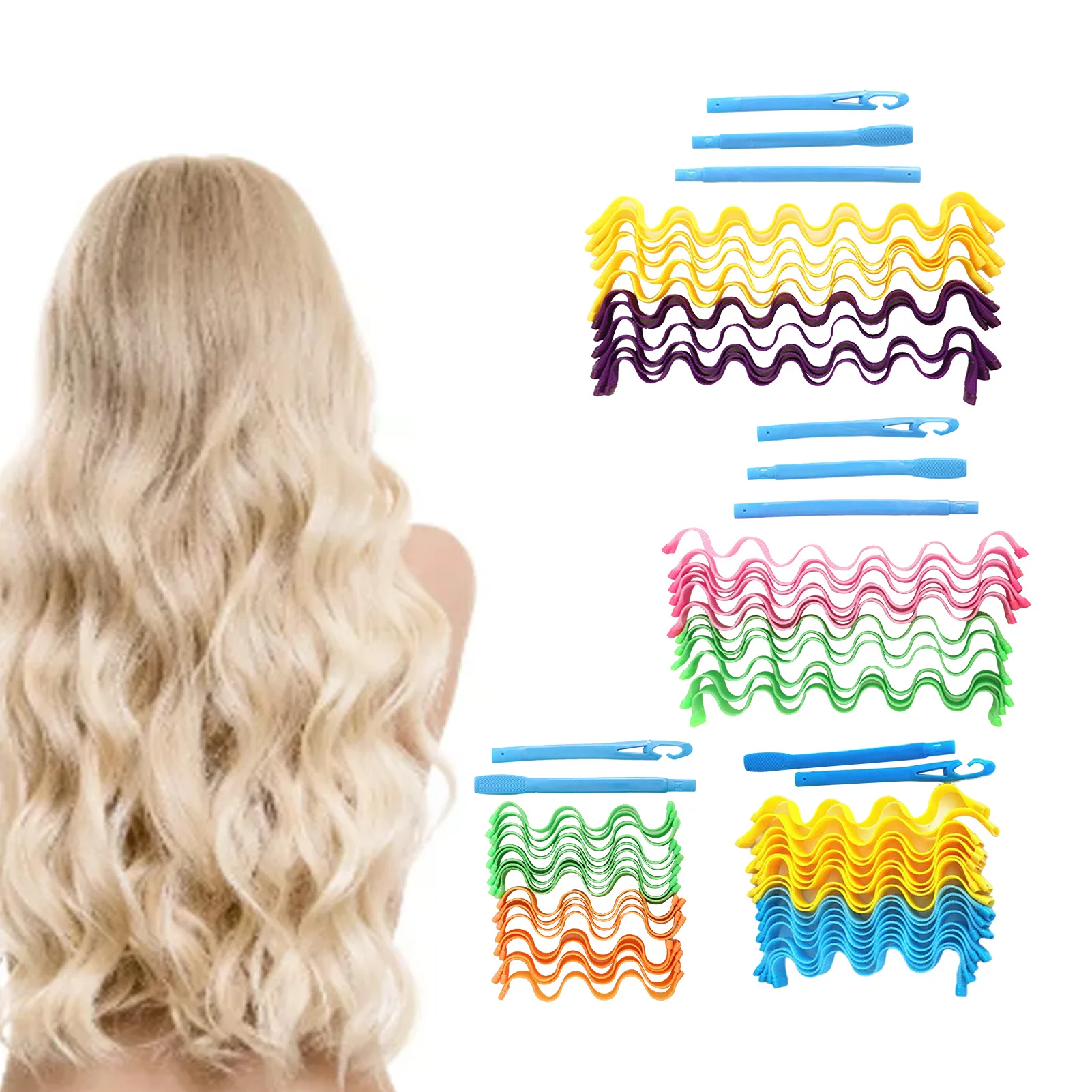 Hair Curlers Styling Kit Spiral Curls Styling Kit DIY Plastic Hair Spiral Styling Roller for Women Girls Extra Long Hair