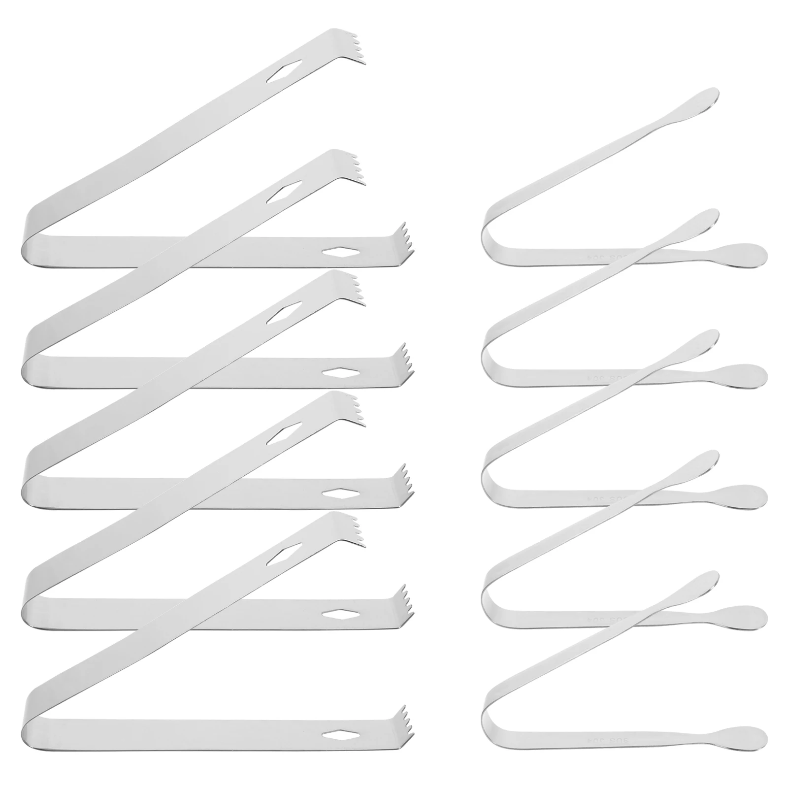 

10pcs Stainless Steel Ice Tongs Sugar Tongs Set Ice Clip Sugar Clip Mini Kitchen Bar Tools Buffet Party Accessories