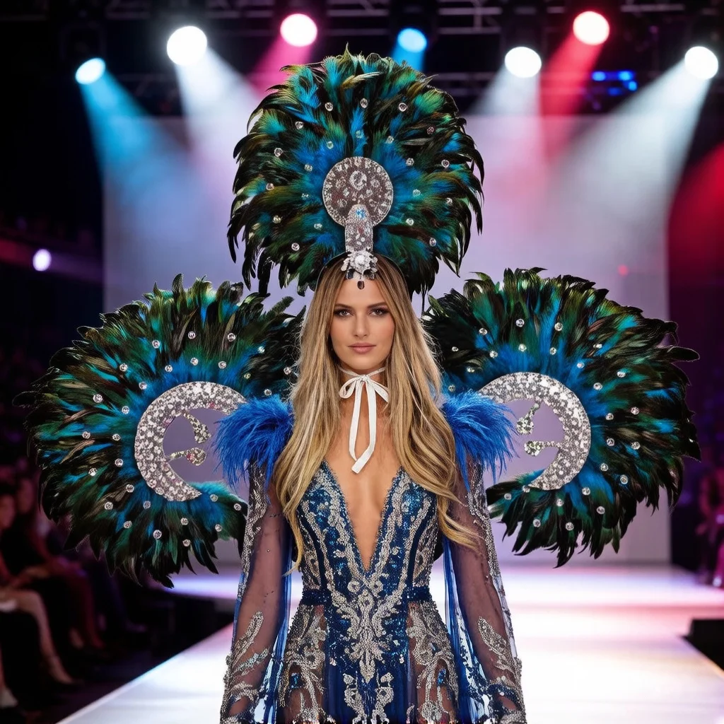 Women's Feather Headpiece and Wings Two-Piece Costume Set for Role-Playing, Runway, Halloween Costume Party, Carnival, and Party