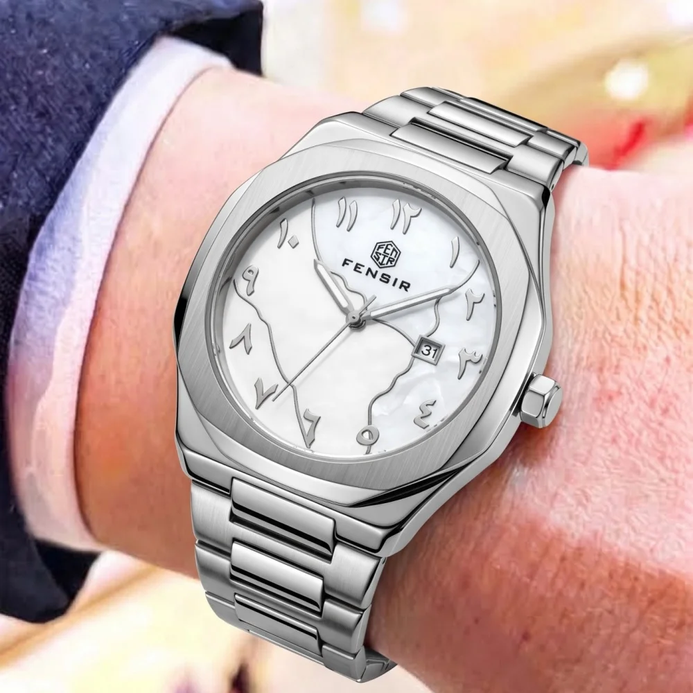 Light Luxury Octagonal Men's Quartz Watch, Butterfly Clasp Steel Band, Creative Dial, Calendar Display, Simple and Elegant, Waterproof, Versatile for Business and Casual Wear, a Great Gift for Men