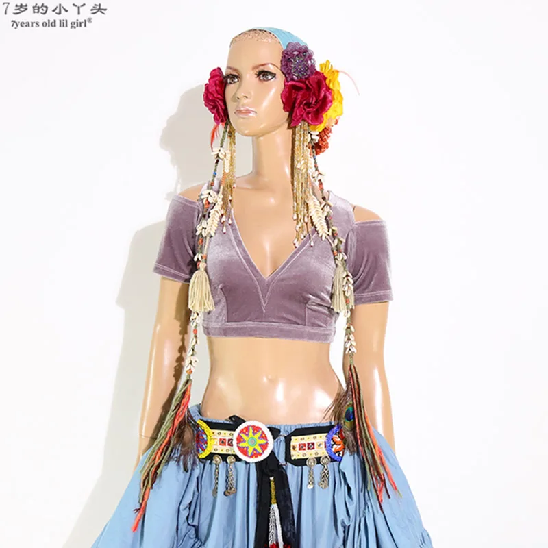 

Бархатный костюм для танца живота Fat Chance Tribal Choli с короткими рукавами, топ CJJ22
