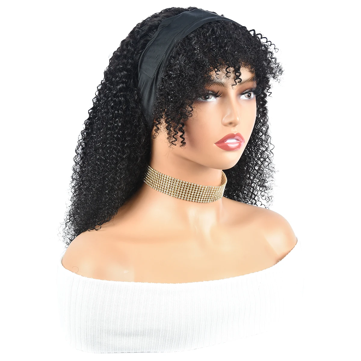 Kinky Curly Pixie Cut Human Hair Wigs For Women Natural Color Pixie Cut Wigs With Bangs Fringe Curly Full Machine Made Wigs